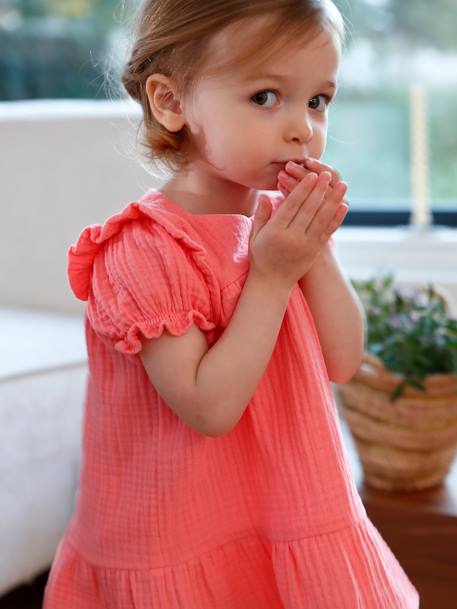 Dress in Cotton Gauze for Babies coral+vanilla 