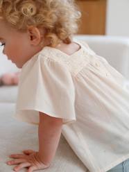 -Blouse with Square Neckline, in Broderie Anglaise, for Babies
