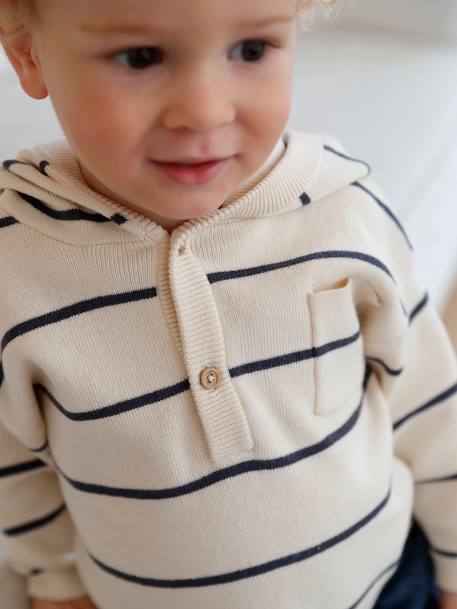 Striped Jumper with Hood, for Babies ecru 