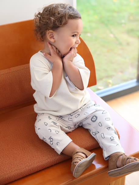 Honeycomb T-Shirt + Fleece Trousers Combo for Babies ecru 