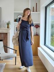 Long Jersey Knit Dress with Short Sleeves for Maternity