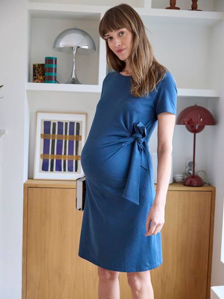Cropped Dress with Bow for Maternity ocean blue 