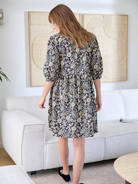 Short, Floral Cotton Dress, Maternity & Nursing Special printed grey 