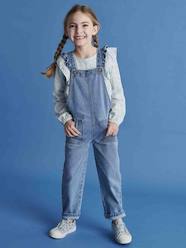 Girls-Dungarees & Playsuits-Denim Dungarees, Flounce Straps, for Girls