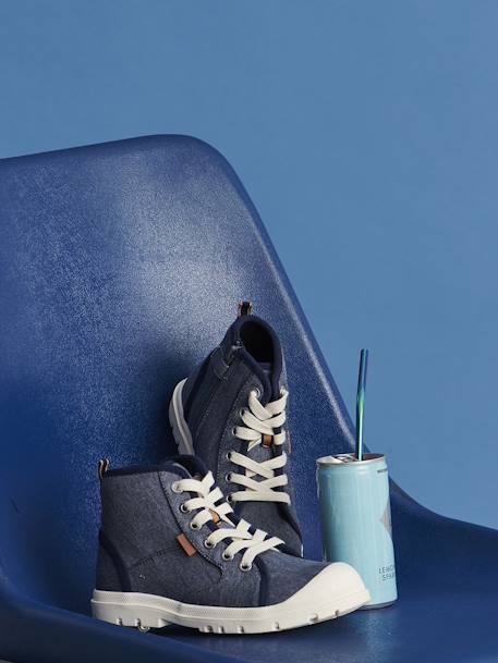 High Top Fabric Trainers with Lug Soles, for Children denim blue 
