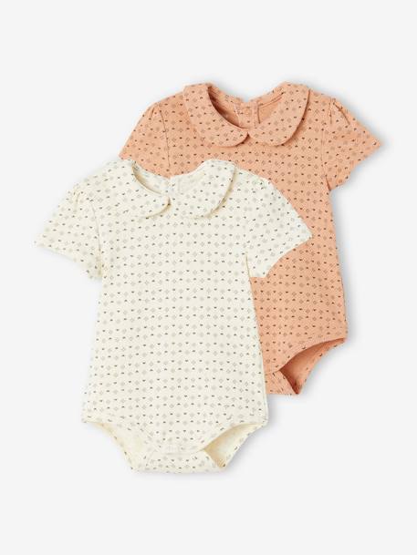 Pack of 2 Openwork Bodysuits in Organic Cotton for Newborns old rose 