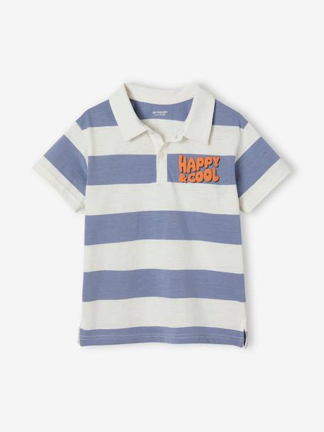 Short Sleeve Polo Shirt with Wide Stripes, for Boys striped blue 