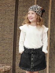 -Denim Paperbag Skirt with Press Studs for Girls