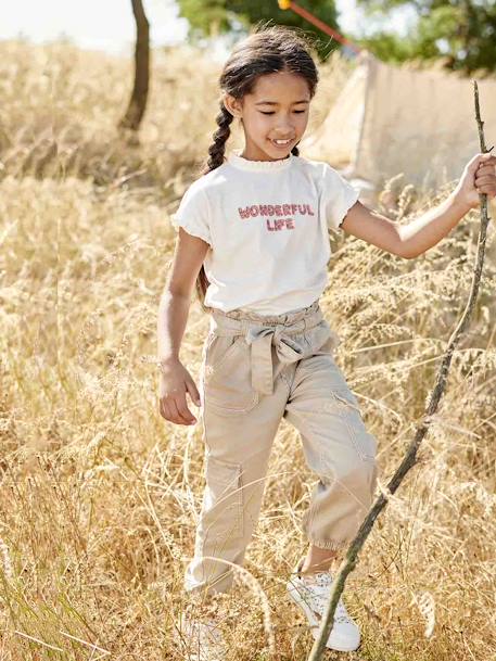 Cargo Trousers for Girls in Loose-Fitting Fabric old rose+sandy beige 