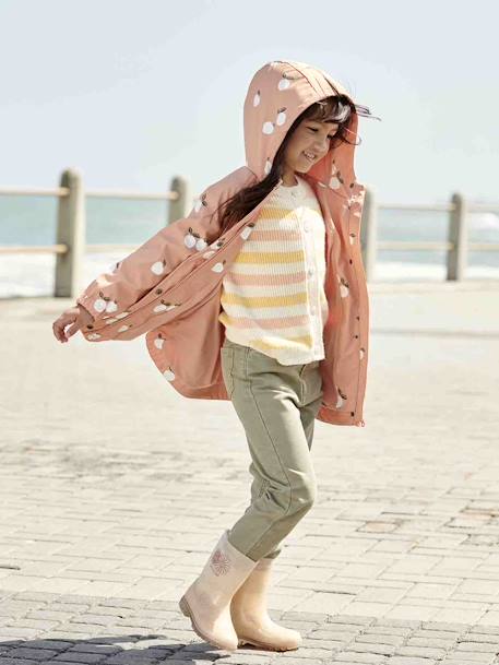 Striped Cardigan in Shimmery Rib Knit for Girls mauve+peach 