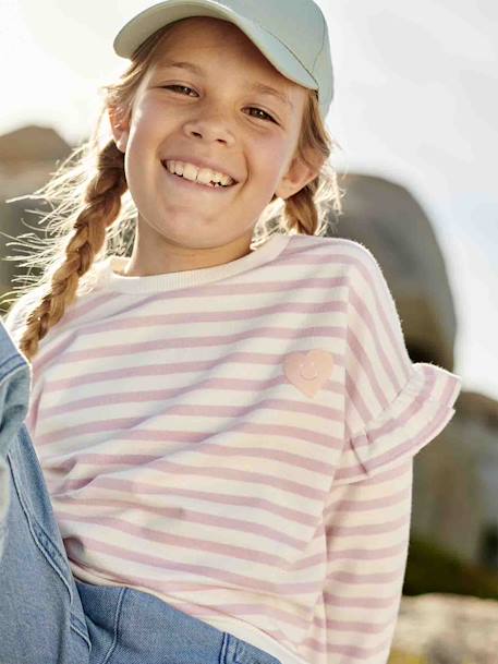 Sailor-type Sweatshirt with Ruffles on the Sleeves, for Girls denim blue+lilac+striped green+striped pink 