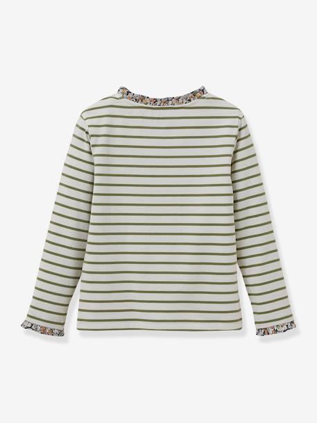 Striped T-Shirt in Organic Cotton with Liberty Fabric for Girls, by CYRILLUS mint green 