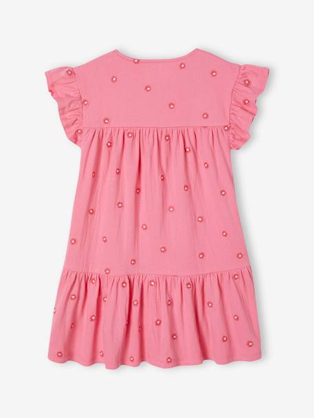 Crinkled Knit Dress with Embroidered Flowers for Girls sweet pink 