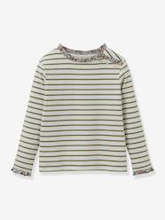 Girls-Tops-T-Shirts-Striped T-Shirt in Organic Cotton with Liberty Fabric for Girls, by CYRILLUS