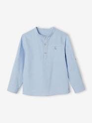 -Shirt in Linen/Cotton, Mandarin Collar, Long Sleeves, for Boys