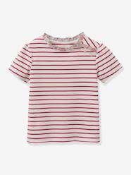 -Striped T-Shirt in Organic Cotton with Liberty Fabric for Girls, by CYRILLUS