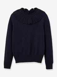 Girls-Cardigans, Jumpers & Sweatshirts-Top with Ruffled Neckline for Girls, by CYRILLUS