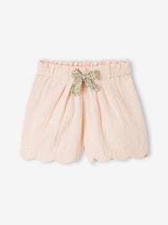 Girls-Shorts in Cotton Gauze with Scalloped Trim for Girls