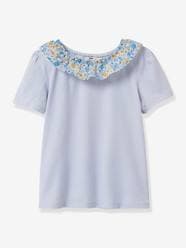 Girls-T-Shirt in Organic Cotton, Collar in Liberty Fabric for Girls, by CYRILLUS