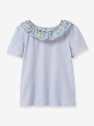 Girls-Tops-T-Shirt in Organic Cotton, Collar in Liberty Fabric for Girls, by CYRILLUS