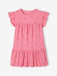 -Crinkled Knit Dress with Embroidered Flowers for Girls