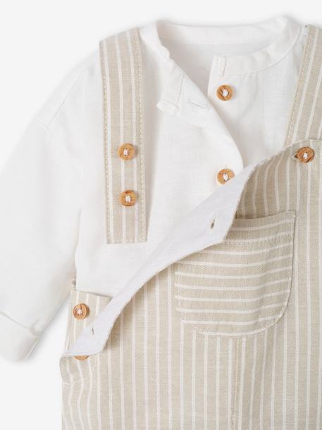 Shirt & Dungarees Ensemble in Linen & Cotton for Newborn Babies clay beige 
