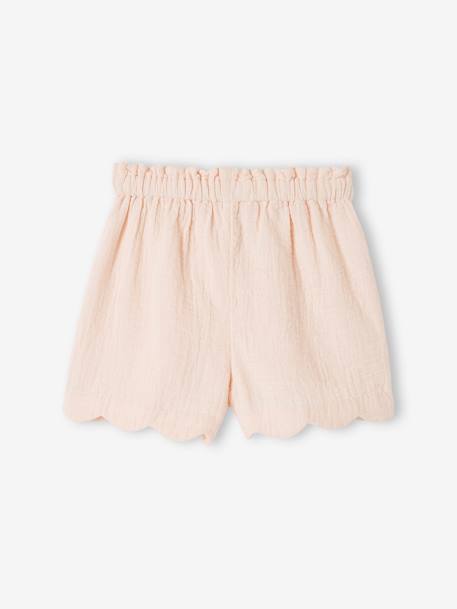 Shorts in Cotton Gauze with Scalloped Trim for Girls coral+nude pink+printed blue 