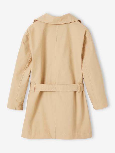 Trench Coat with Removable Hood for Girls beige+navy blue 