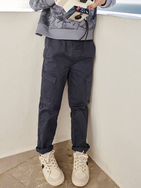 Easy-to-Slip-On Cargo-Style Trousers for Boys night blue+sandy beige 