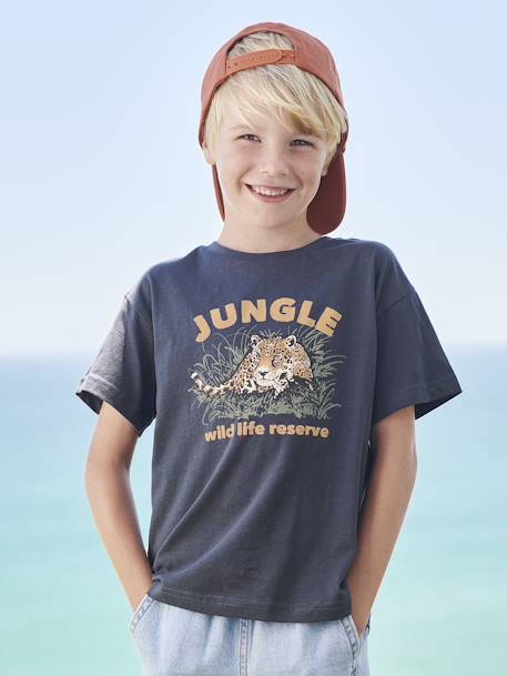 T-Shirt with Animal Motif for Boys anthracite+ecru+grey blue 