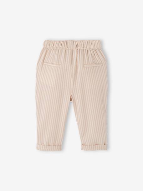 Striped Trousers with Elasticated Waistband, for Babies sandy beige 