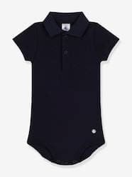 Baby-Bodysuits & Sleepsuits-Short Sleeve Bodysuit with Polo Shirt Neckline, by PETIT BATEAU
