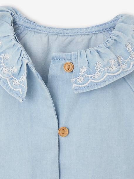 Blouse in Light Denim with Embroidered Collar for Babies bleached denim 