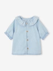 -Blouse in Light Denim with Embroidered Collar for Babies