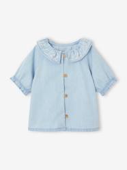 Blouse in Light Denim with Embroidered Collar for Babies