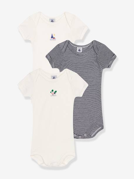Pack of 3 Short Sleeve Bodysuits by PETIT BATEAU almond green 