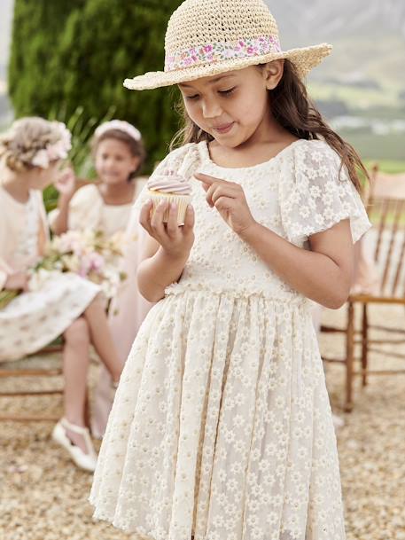 Occasion Wear Dress in Tulle with Embroidered Flowers for Girls vanilla 