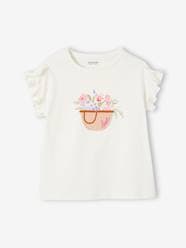 Embroidered T-Shirt with Ruffle on the Sleeves, for Girls