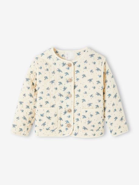Floral Padded Jacket in Cotton Gauze, for Girls ecru 