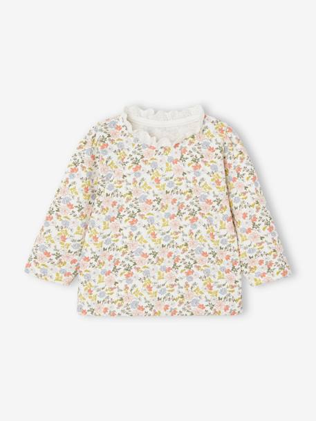 Floral Sweatshirt with Lace Collar for Newborn Babies ecru 