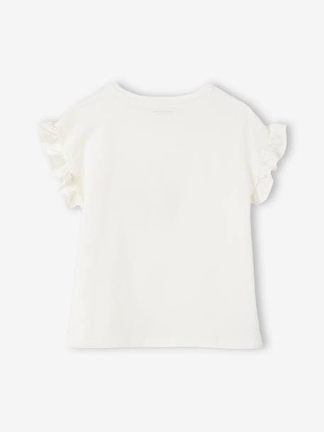 Embroidered T-Shirt with Ruffle on the Sleeves, for Girls ecru 