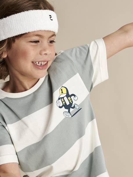 Sports T-Shirt with Mascot & Wide Stripes for Boys aqua green 