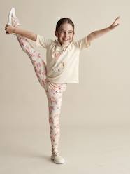 Girls-Sportswear-Sports Leggings in Techno Fabric, Exotic Flowers Print, for Girls
