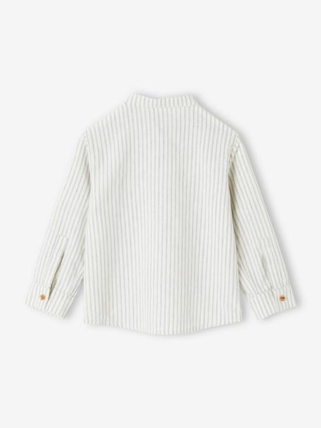 Striped Shirt with Mandarin Collar & Roll-Up Sleeves in Cotton/Linen for Boys striped green 