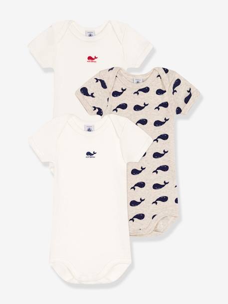 Pack of 3 Short Sleeve Bodysuits, Whales Print, by PETIT BATEAU white 