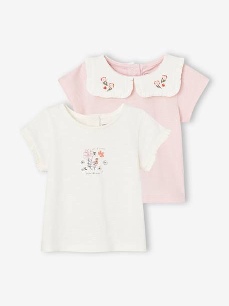 Pack of 2 T-Shirts in Organic Cotton for Newborn Babies rose 