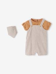 Baby-Outfits-3-Piece Ensemble: Dungaree Shorts, T-Shirt & Bandana for Newborn Babies