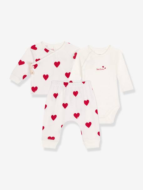 3-Piece Combo with Hearts Print by PETIT BATEAU white 
