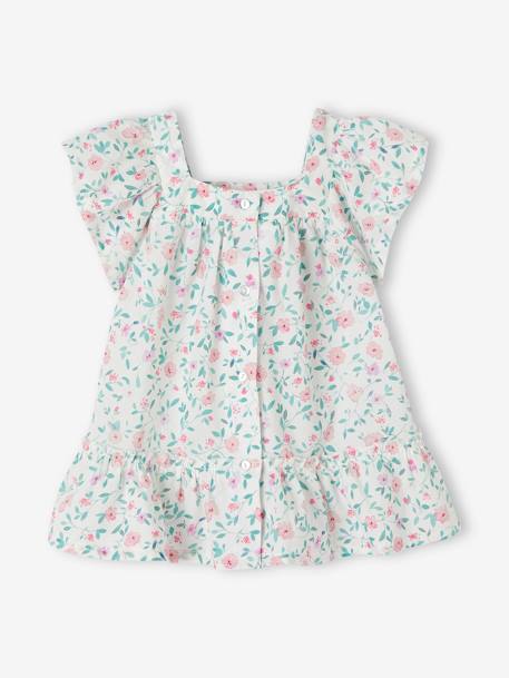 Floral Dress with Butterfly Sleeves for Babies ecru 