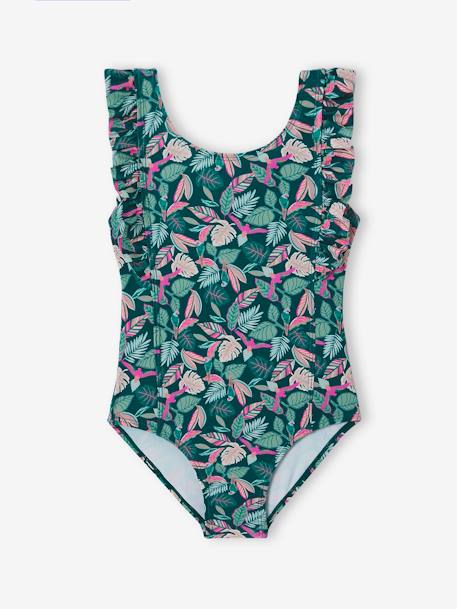 Swimsuit with Tropical Print for Girls fir green 